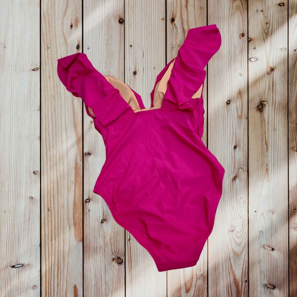 NEW J.Crew Ruched Ruffle One-piece Swimsuit In Pink Size 6 - Picture 5 of 7